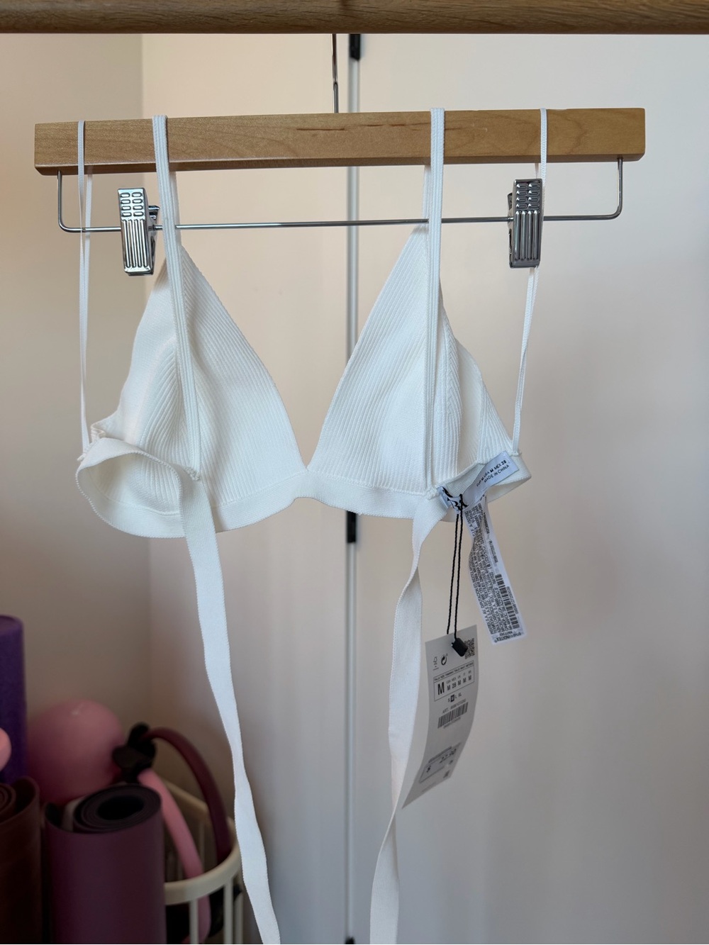 Zara Ribbed Triangle Bralette - White - Picture 2 of 3